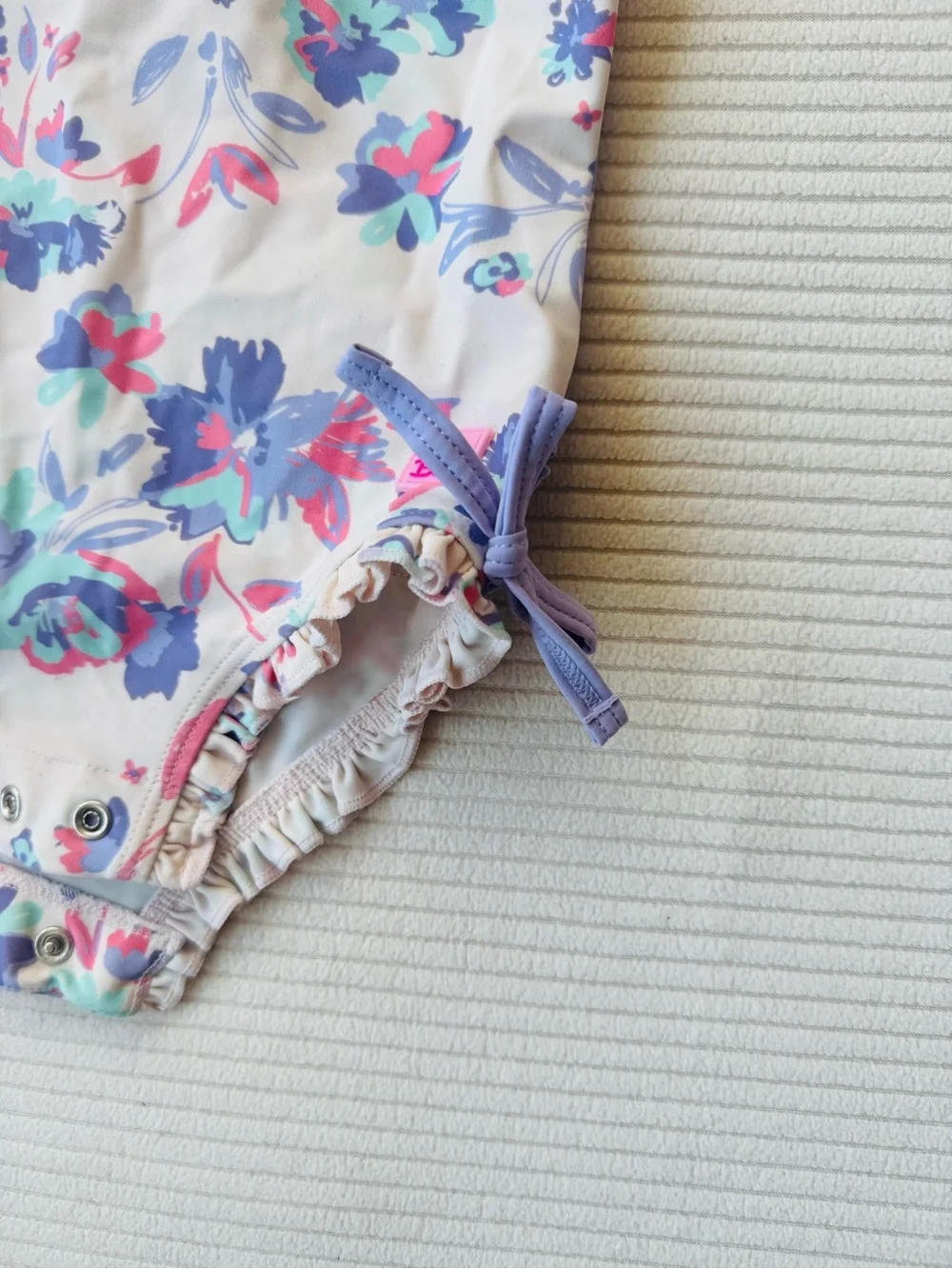 Ruffle Butts Lilac and Pastel Floral Long-Sleeve Kids Swim Rashguard 2T